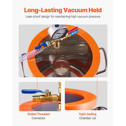 VP125 - 5-Gallon Stainless Steel Vacuum Chamber Kit with Acrylic Lid
