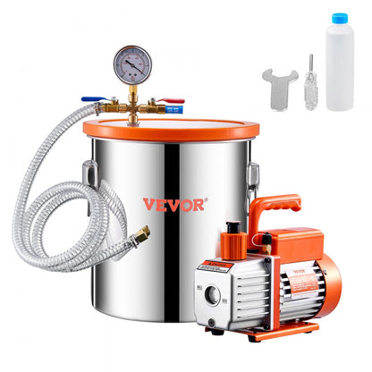 VP125 - 5-Gallon Stainless Steel Vacuum Chamber Kit with Acrylic Lid