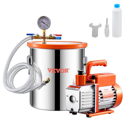 VP125 - 5-Gallon Stainless Steel Vacuum Chamber Kit with Acrylic Lid
