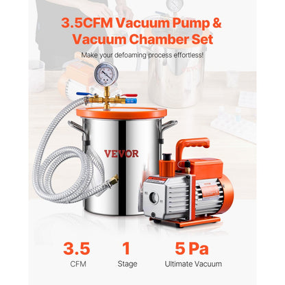 VP125 - 3 Gallon Stainless Steel Vacuum Chamber & Pump Kit