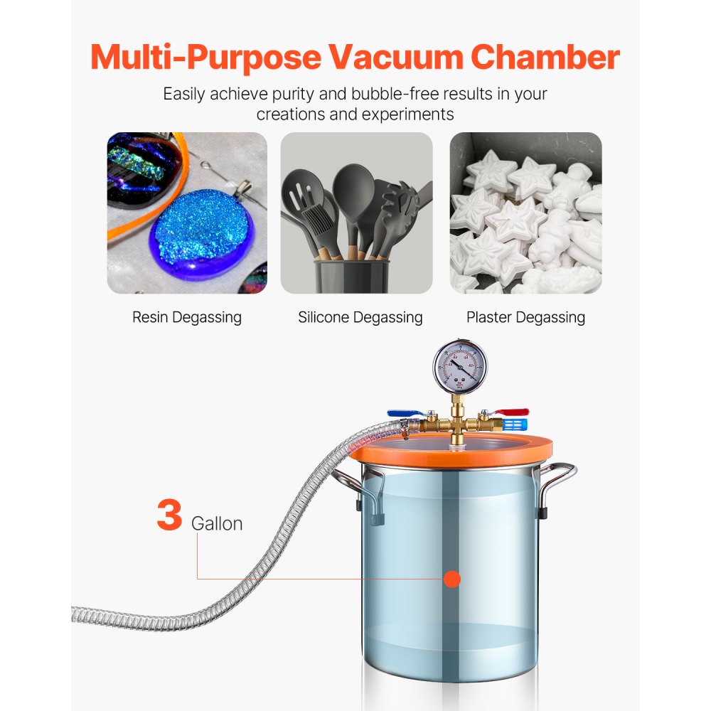 VP125 - 3 Gallon Stainless Steel Vacuum Chamber & Pump Kit