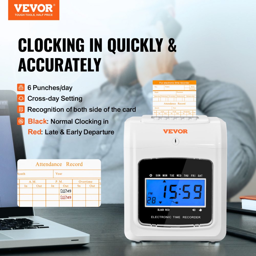 LY-258 - VEVOR Time Clock with 15 Punches/Min & Two-Color Printing