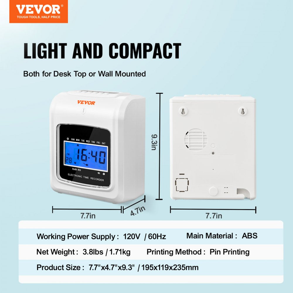 LY-258 - VEVOR Time Clock with 15 Punches/Min & Two-Color Printing