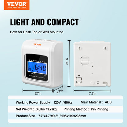 LY-258 - VEVOR Time Clock with 15 Punches/Min & Two-Color Printing