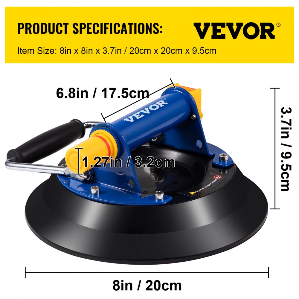 VV-MLH-LP8 - 8" Suction Cup Glass Lifter for Easy Handling