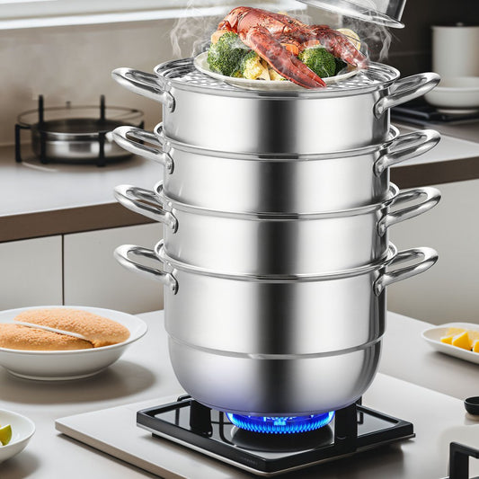 010464245422 - 11'' 5-Tier Stainless Steel Steamer with Dual Handles