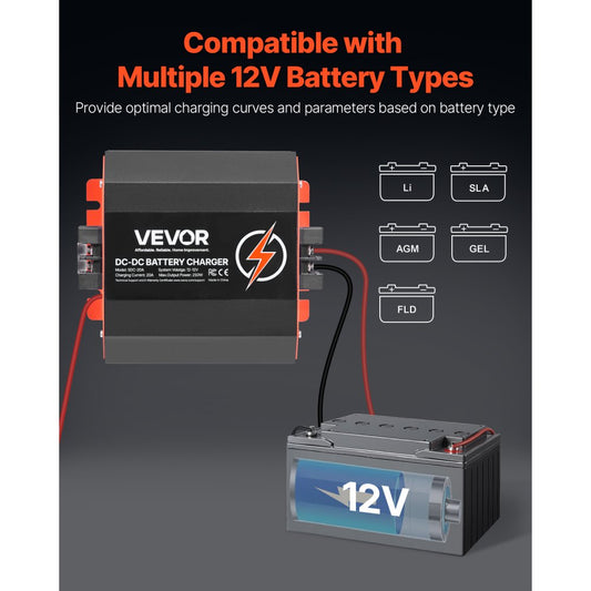 SDC-20A - Compact 12V 20A Smart Charger for Lead-Acid & Lithium Batteries