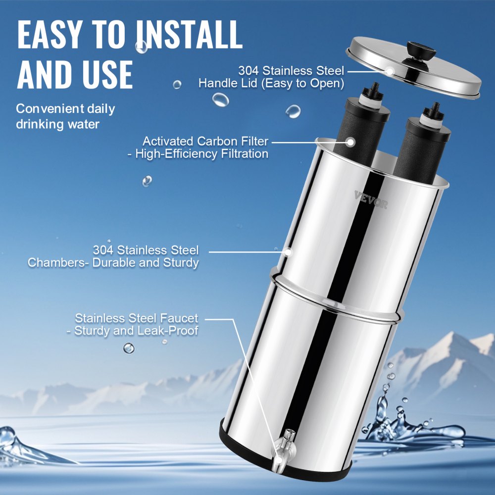 k8675 - Large Capacity Stainless Steel Gravity Water Filter System