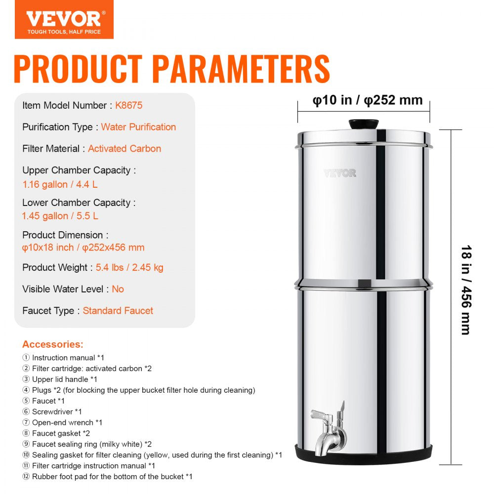 k8675 - Large Capacity Stainless Steel Gravity Water Filter System