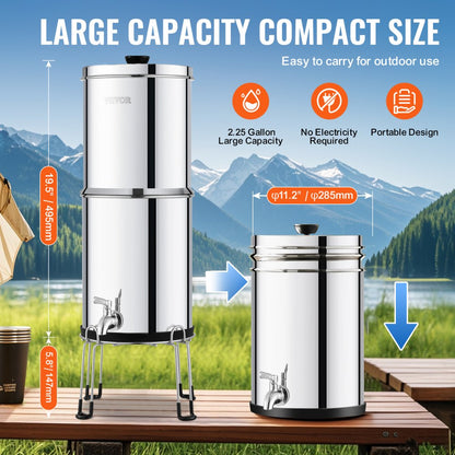 k8626A - 6000 Gallon Stainless Steel Gravity Water Filter for 1-4 People