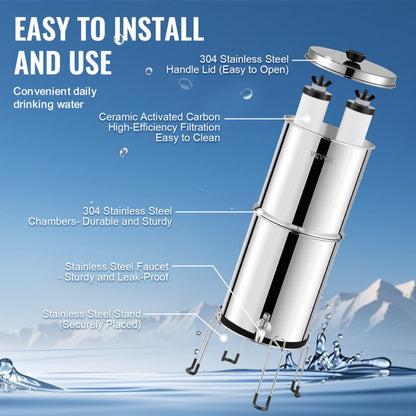 k8626A - 6000 Gallon Stainless Steel Gravity Water Filter for 1-4 People