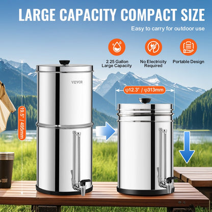 k8626 - Compact Gravity Water Filter System, Stainless Steel, Purifies 6000 Gallons