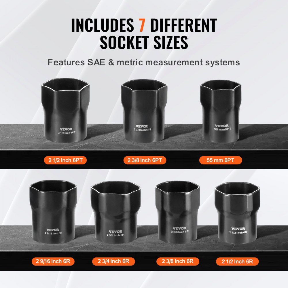 HT.SR-302 - 7-Pc Wheel Bearing Locknut Socket Set with 1/2" Drive