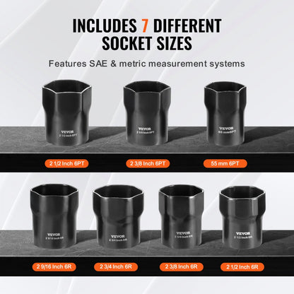 HT.SR-302 - 7-Pc Wheel Bearing Locknut Socket Set with 1/2" Drive