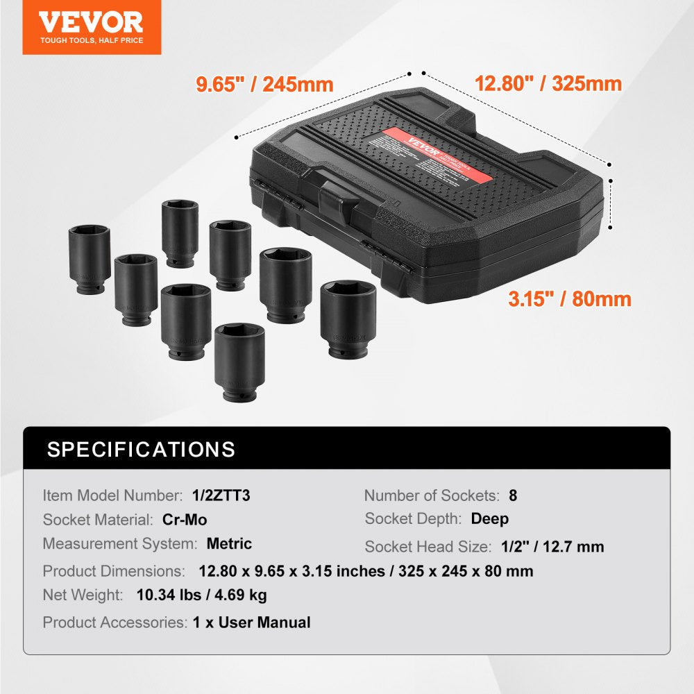 1/2ZTT3 - 8PCS Durable 1/2" Drive Axle Nut Socket Set