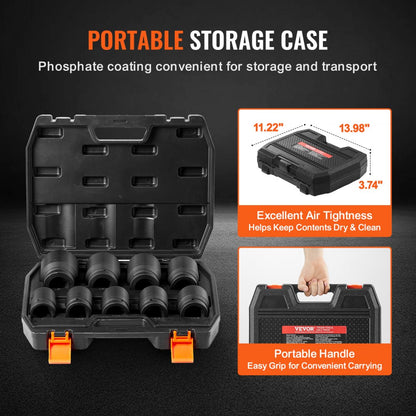 1"ZTT8 - 9PCS VEVOR 6-Point Axle Nut Socket Set in Storage Case