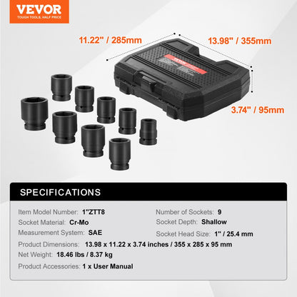 1"ZTT8 - 9PCS VEVOR 6-Point Axle Nut Socket Set in Storage Case