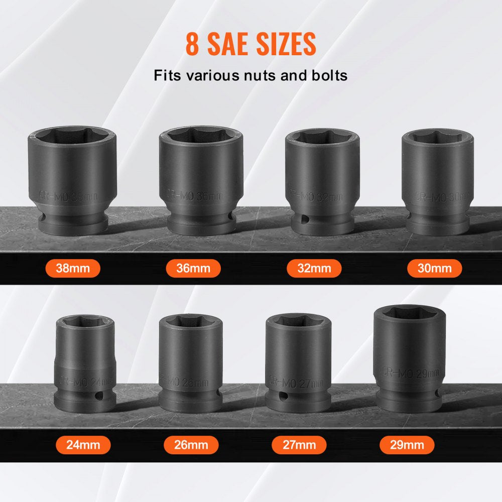 3/4ZTT7 - 8-Piece 6-Point Axle Nut Socket Set in CR-MO Steel
