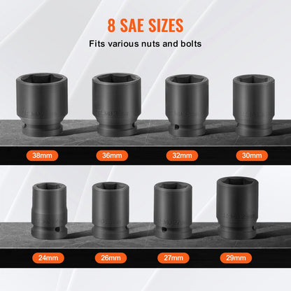 3/4ZTT7 - 8-Piece 6-Point Axle Nut Socket Set in CR-MO Steel