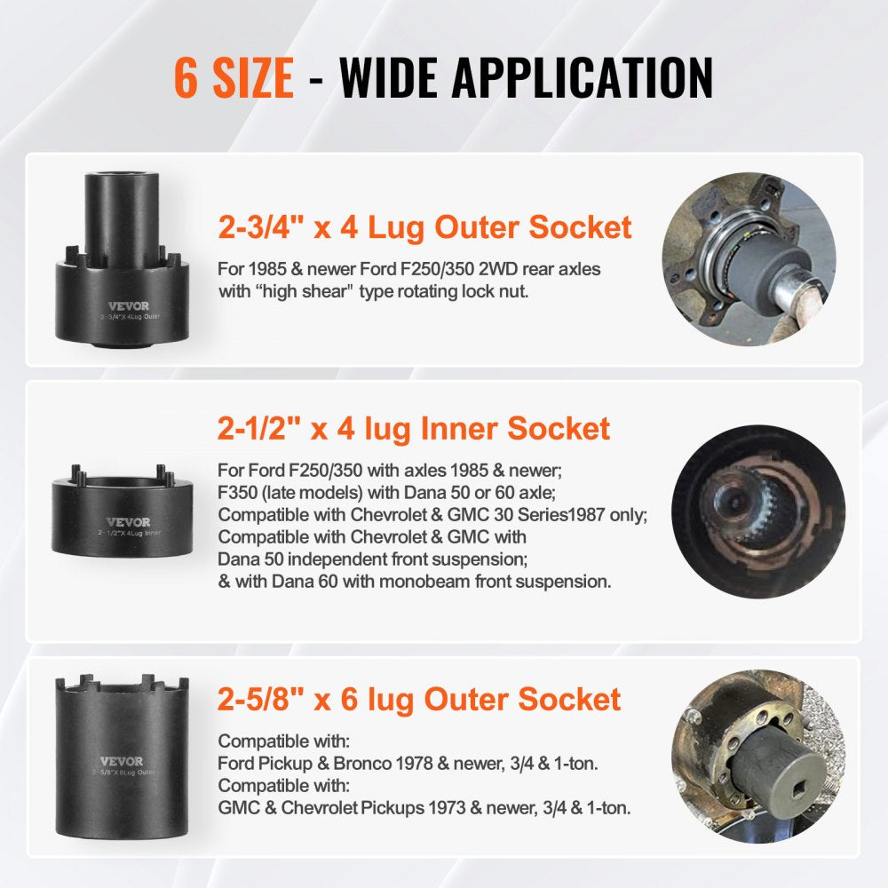 HT.SR-335 - VEVOR 1/2" Drive 6-Piece Spindle Nut Socket Set with Toolbox