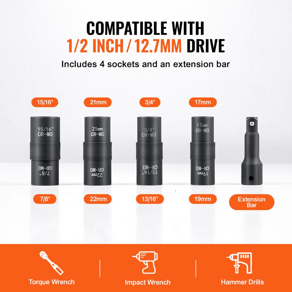 1/2ZTT9 - VEVOR 1/2" Lug Nut Socket Set with 3" Extension