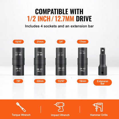 1/2ZTT9 - VEVOR 1/2" Lug Nut Socket Set with 3" Extension