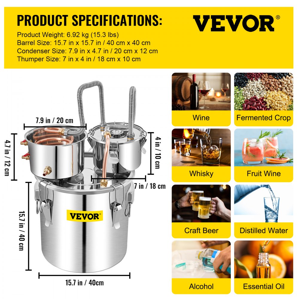 VV-DAD-50L - 13.2 Gal Stainless Steel Alcohol Distiller for Beginners & Experts