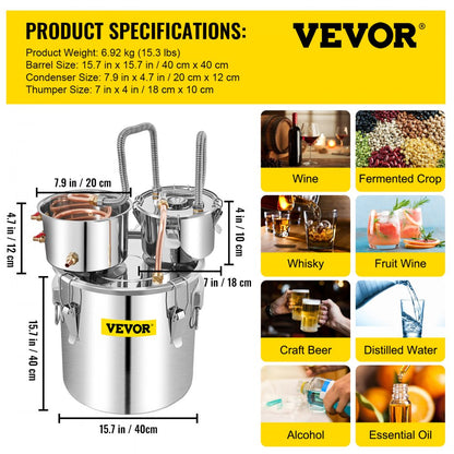 VV-DAD-50L - 13.2 Gal Stainless Steel Alcohol Distiller for Beginners & Experts