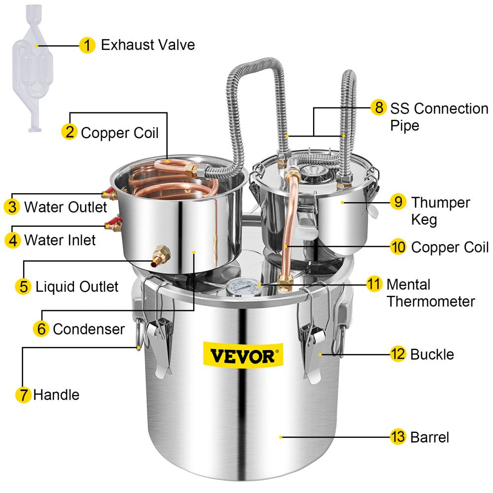 VV-DAD-50L - 13.2 Gal Stainless Steel Alcohol Distiller for Beginners & Experts