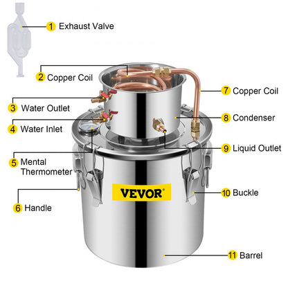 010199882322 - 5 Gallon Stainless Steel Alcohol Distiller with Copper Tube