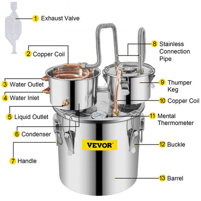 010887753019 - Professional Alcohol Distiller for Wine & Brandy with Cooling System