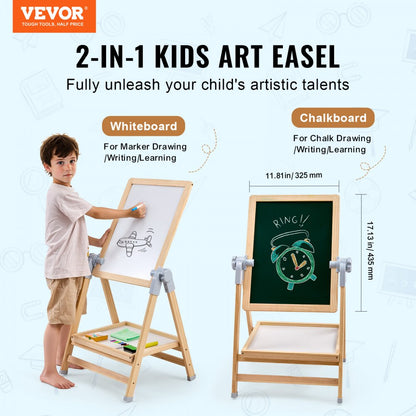 AC7812A - Adjustable 27-38" Double-Sided Wooden Art Easel for Kids
