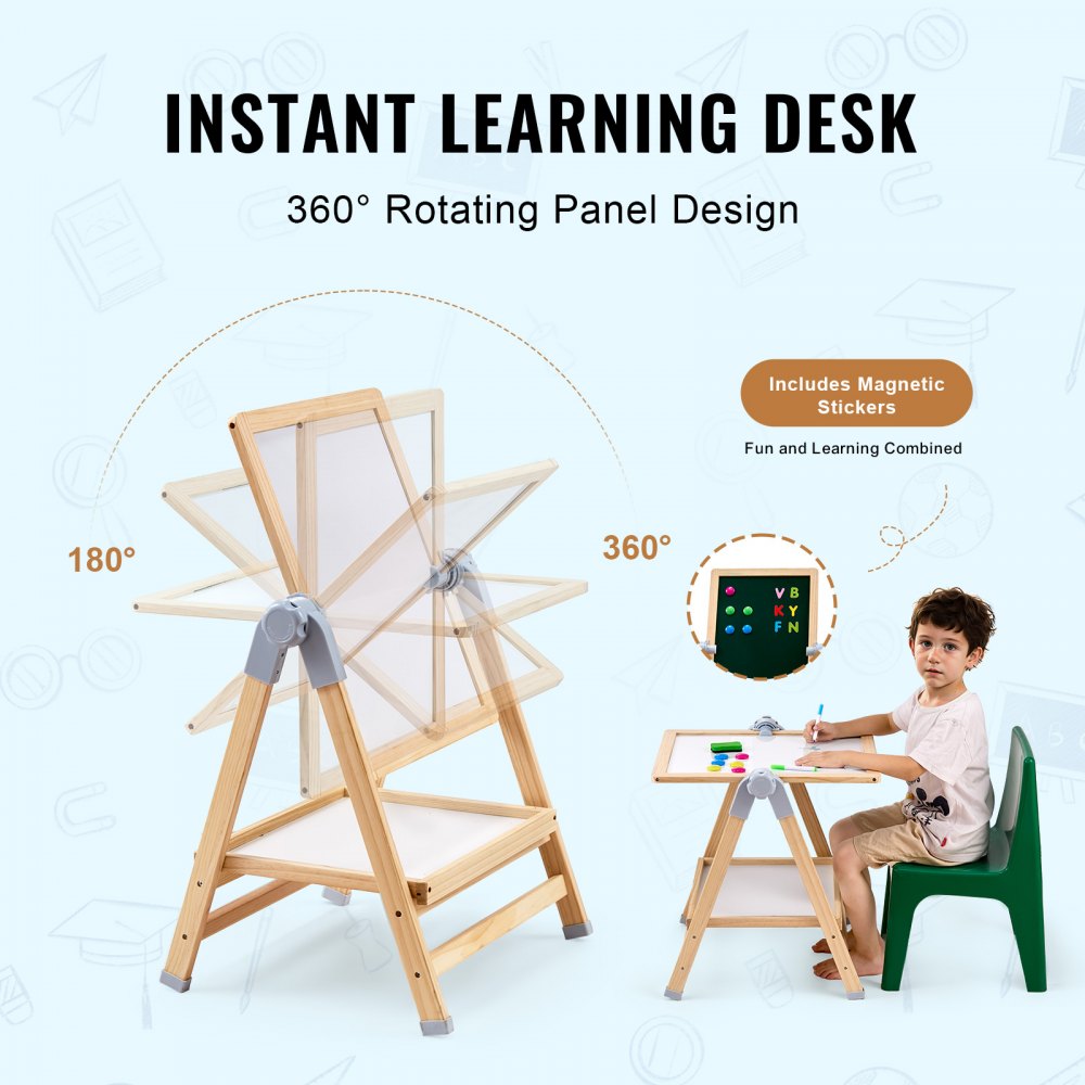 AC7812A - Adjustable 27-38" Double-Sided Wooden Art Easel for Kids