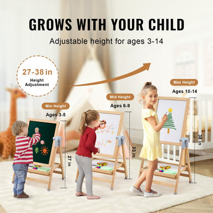 AC7812A - Adjustable 27-38" Double-Sided Wooden Art Easel for Kids