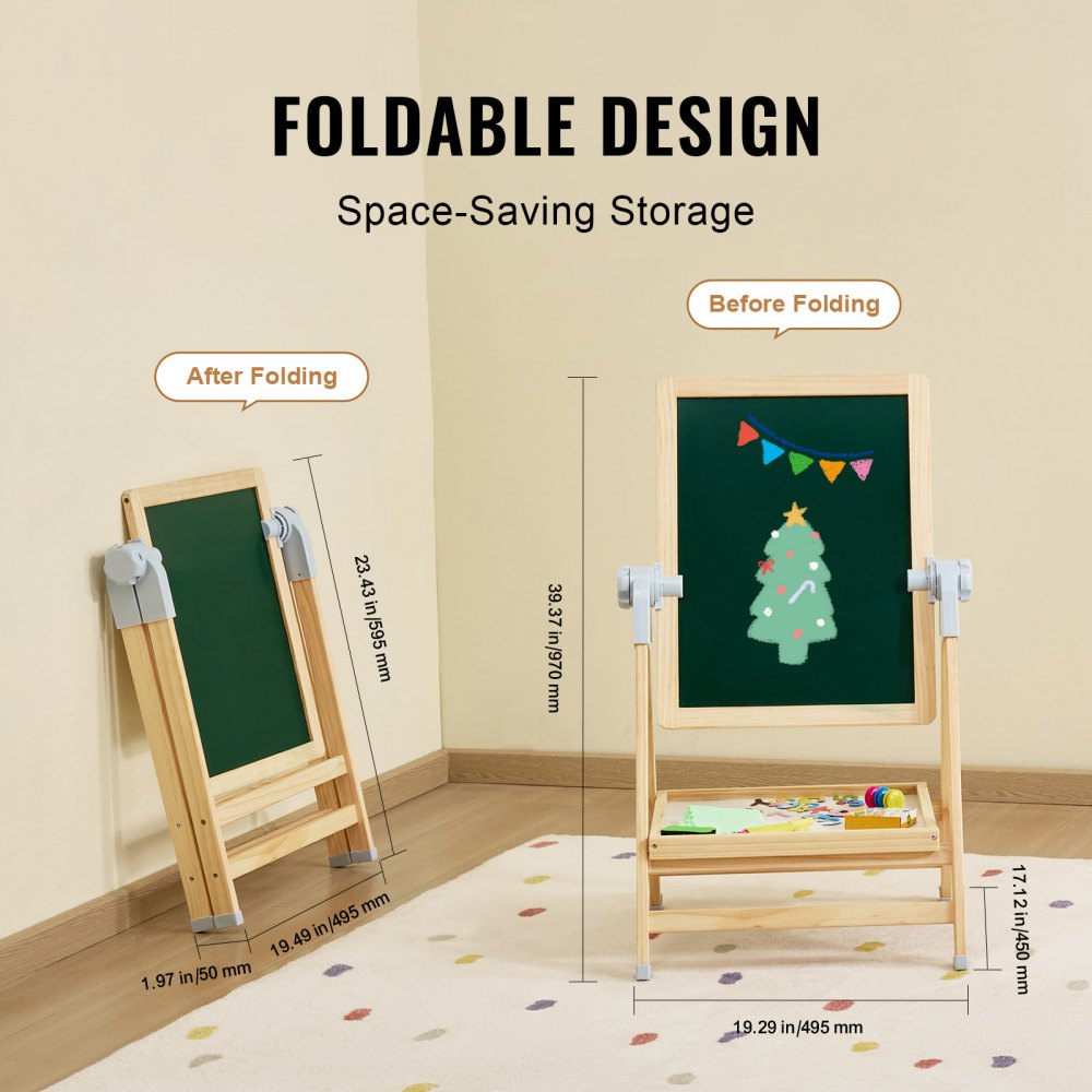 AC7812A - Adjustable 27-38" Double-Sided Wooden Art Easel for Kids