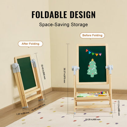 AC7812A - Adjustable 27-38" Double-Sided Wooden Art Easel for Kids