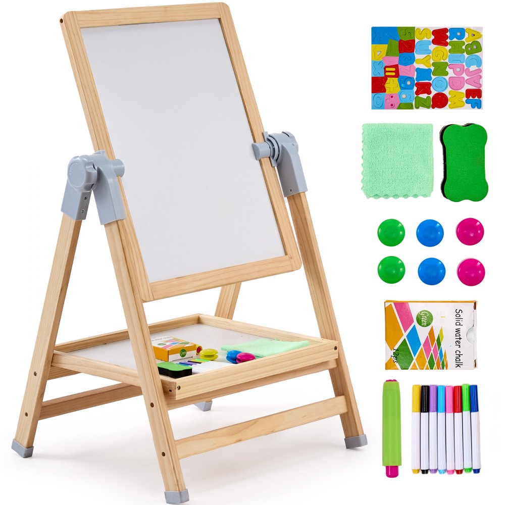 AC7812A - Adjustable 27-38" Double-Sided Wooden Art Easel for Kids