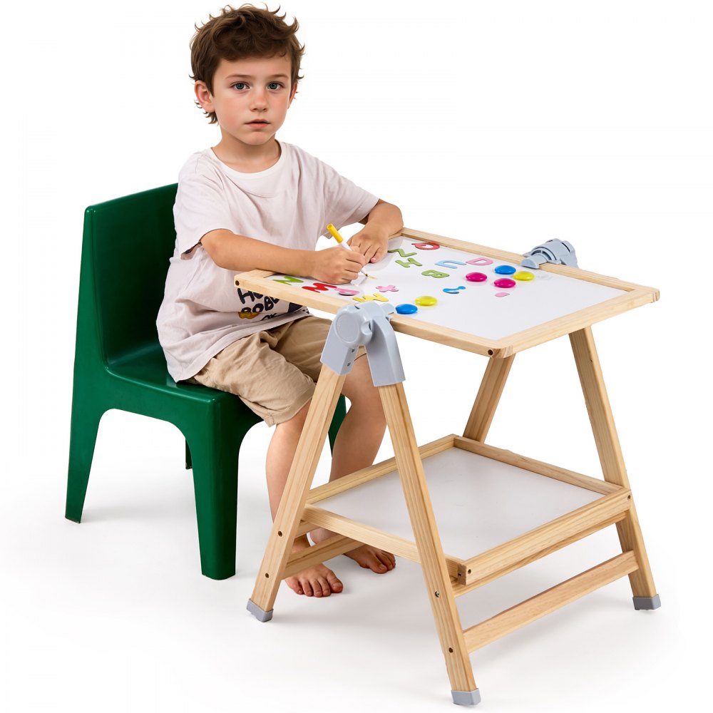 AC7812A - Adjustable 27-38" Double-Sided Wooden Art Easel for Kids