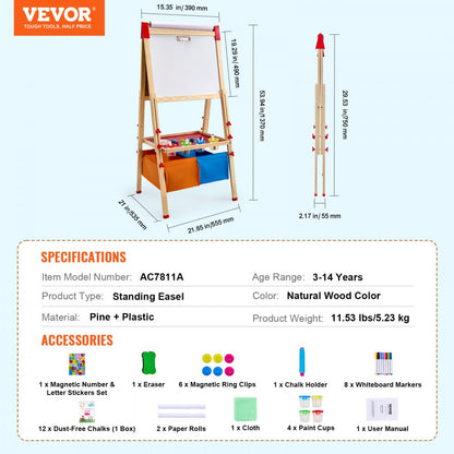 AC7811A - Double-Sided Adjustable Kids Art Easel for Creative Play