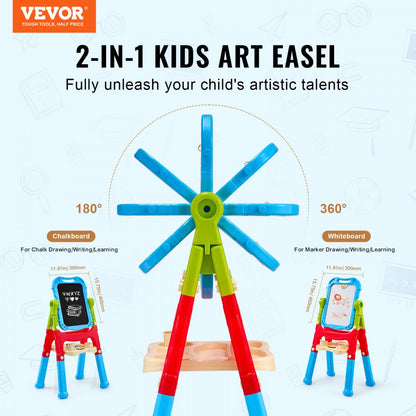 JY991303 - 2-in-1 Adjustable Kids Easel with Rotating Chalkboard and Whiteboard