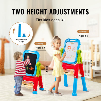 JY991303 - 2-in-1 Adjustable Kids Easel with Rotating Chalkboard and Whiteboard
