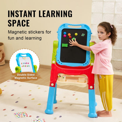 JY991303 - 2-in-1 Adjustable Kids Easel with Rotating Chalkboard and Whiteboard