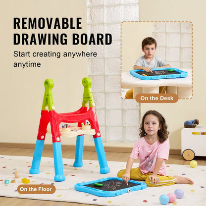 JY991303 - 2-in-1 Adjustable Kids Easel with Rotating Chalkboard and Whiteboard