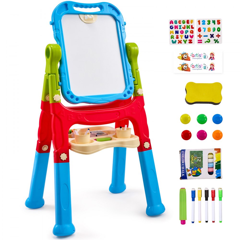 JY991303 - 2-in-1 Adjustable Kids Easel with Rotating Chalkboard and Whiteboard