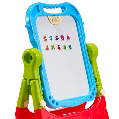 JY991303 - 2-in-1 Adjustable Kids Easel with Rotating Chalkboard and Whiteboard