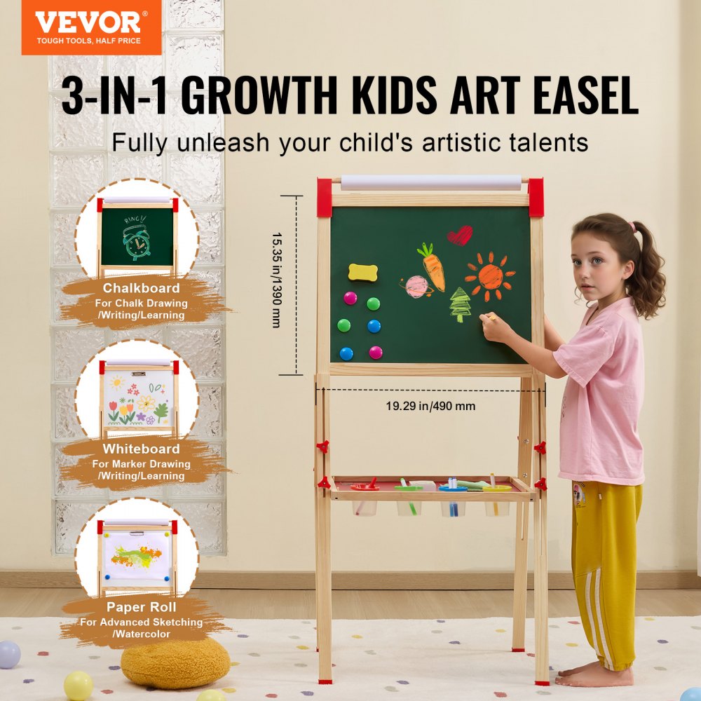 AC7810A - Adjustable 3-in-1 Kids Art Easel with Magnetic Surfaces