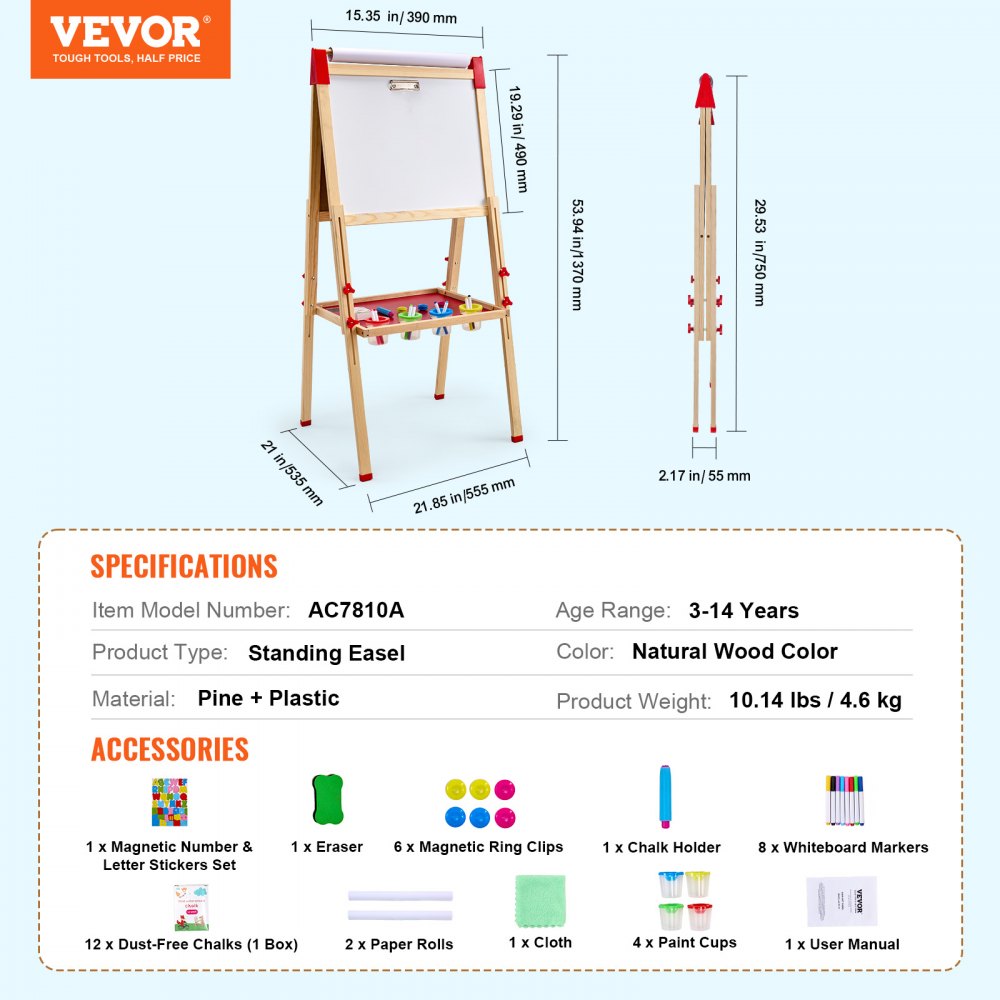AC7810A - Adjustable 3-in-1 Kids Art Easel with Magnetic Surfaces