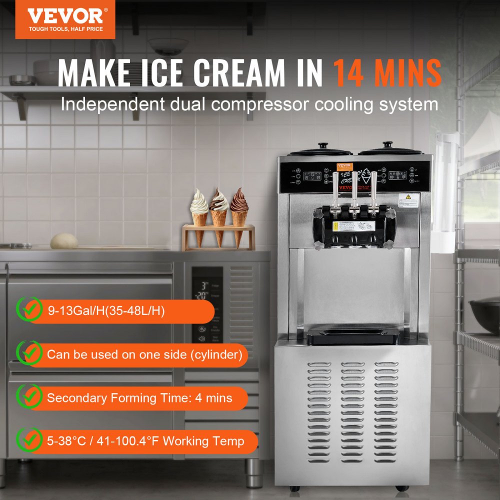 CK400PRO-A19 - VEVOR 34-44L/H Soft Serve Ice Cream Maker with Dual Compressors