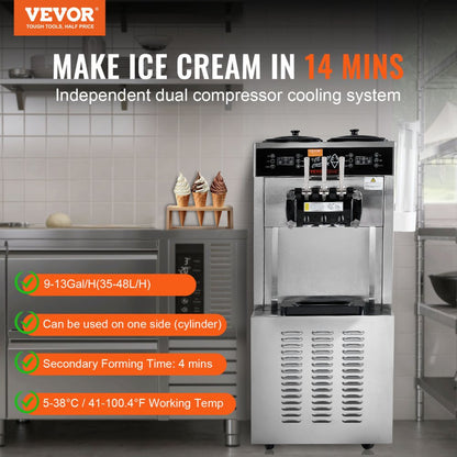 CK400PRO-A19 - VEVOR 34-44L/H Soft Serve Ice Cream Maker with Dual Compressors
