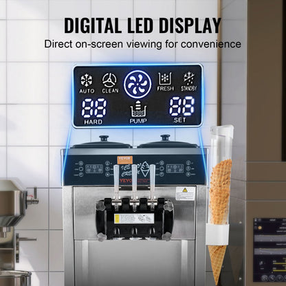 CK400PRO-A19 - VEVOR 34-44L/H Soft Serve Ice Cream Maker with Dual Compressors